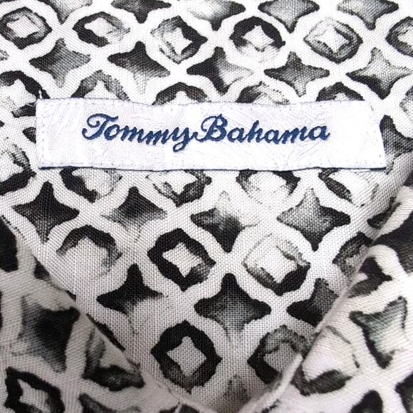 Tommy Bahama Button Up Shirt Mens L Cream Gray Geometric Viscose Short Sleeve - Picture 4 of 14